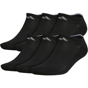 adidas Men's Athletic Cushioned Socks, 6-Pack No Show with Arch Support (Black)