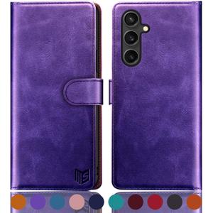 SUANPOT for Samsung Galaxy S24 FE Wallet case with RFID Blocking Credit Card Holder,Flip Book PU Leather Protective Cover Women Men for Samsung S24 FE Phone case Purple