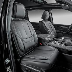 OASIS AUTO Custom Fit Seat Covers for 2019-2025 Ram 1500 with Flat Rear Seat, Waterproof Faux Leather Seat Protector (Full Set, Black)