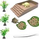 3 PCS Reptile Water Dish, Leaf Reptile Water Bowl, Amphibians Habitat Yellow Tortoise Water Dish with Climbing Ramp for Turtle, Gecko, Snake, Bearded Dragon, Lizard