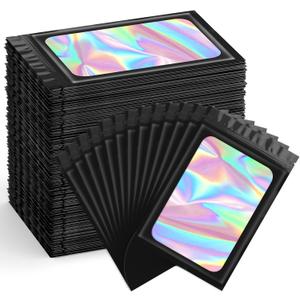 Funfery 300 Pack Smell Proof Resealable Bags for Food Storage,Holographic Bags 4x6 Black Mylar Clear Packaging Bag- Scent Proof for Cookies, Zip Foil Pouch for Small Business, trading card