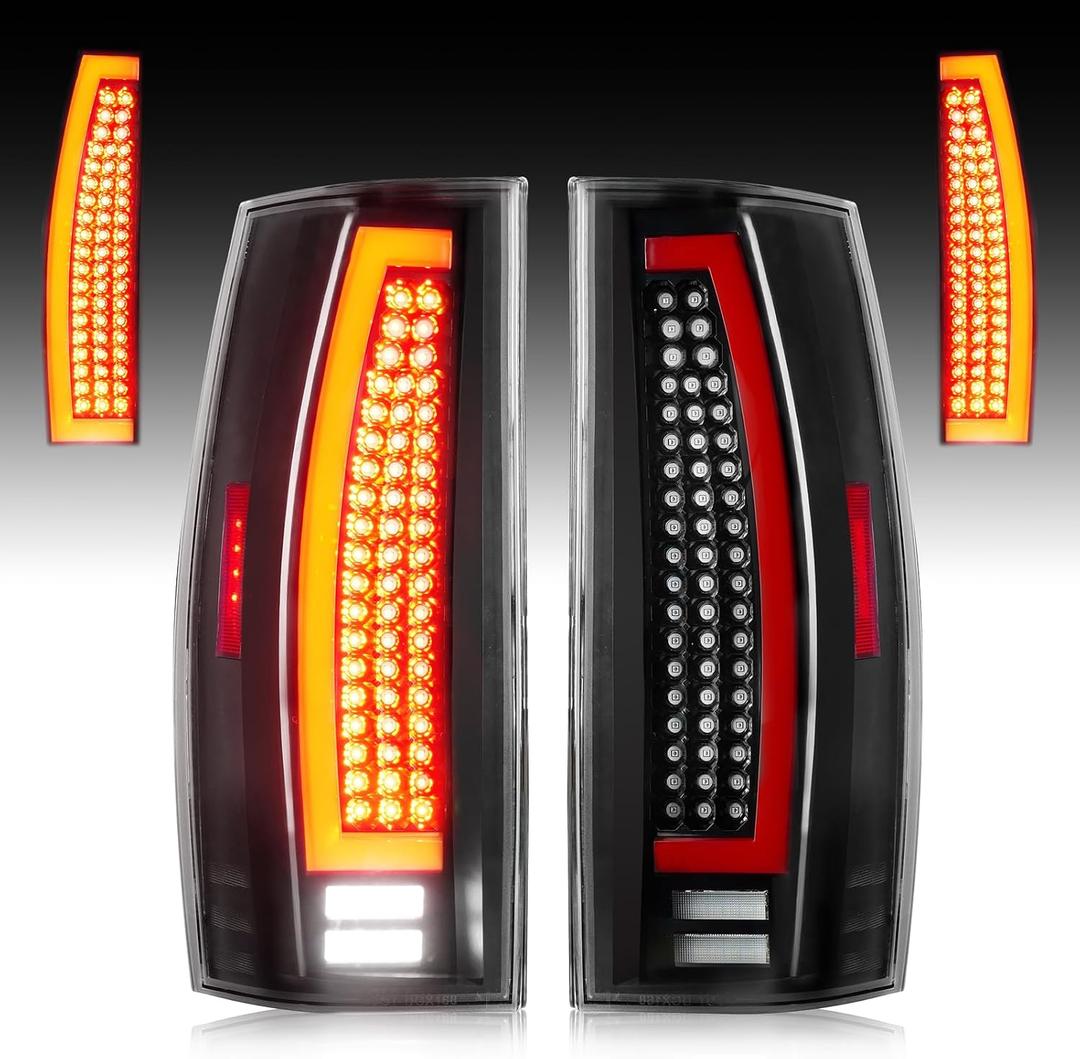 Tail Light Assembly Fit for Chevy Suburban 1500 2500, for Tahoe, for GMC Yukon XL 1500 2500 Pickup 2007-2013 (NOT Fit Barn Door & Hybrid Models), LED Tube Rear Taillights Set, Black Housing Clear Lens