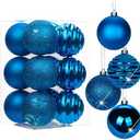 Christmas Baubles Xmas Ball Ornaments with Strings, 80mm/3.1" Blue Shatterproof Plastic Hanging Decorations, Christmas Tree Pendants for Home Party Wedding Holiday