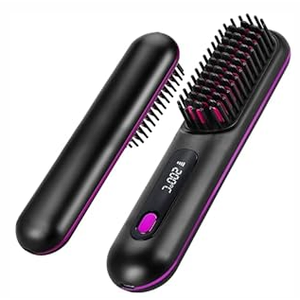 Numoya Go Brush Pro - Cordless Hair Straightener Brush Portable Comb for Travel, USB Charging, Fast Heating, with LCD Display (Black)