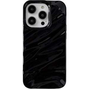 Caseative for iPhone 14 Pro Case,Water Ripple Pattern Curly Wave Shape Soft Phone Case (Black)