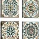 ARTISTIC PATH Bohemia Pattern Printing Wall Art: Vintage Flower Pattern Canvas Wall Decoration Artwork for Bedroom (12" W x 12" H x 4 PCS, Multi-Sized)
