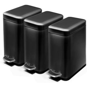 Home Zone Living 1-Pack 1.3 Gallon Small Black Bathroom Trash Can with Lid and Step Pedal, Stainless Steel Wastebasket with Slim Design for Home and Office, 5 Liters