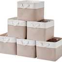 131513 Inch Storage Cubes,6 Pack Cube Storage Bins for Shelves,Fabric Collapsible Storage Bins with Handles, Foldable Storage Basket for Organizing Clothes,Books (White&Beige,13"x15"x13")