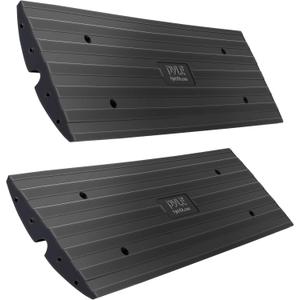 Pyle Car Vehicle Curbside Driveway Ramp - 4ft Heavy Duty Rubber Threshold Bridge Tracks Curb Ramps, 2 Pieces Set (for Car, Truck, Scooter, Bike, Motorcycle, Wheelchair Mobility), Black
