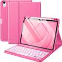 Compatible for iPad Air 11 Inch/Air 5th 4th Generation Case with Keyboard - Folio Keyboard Cover with Pencil Holder for iPad Air 11-inch M3/M2 (2025/2024), Air 5/Air 4 (Hot Pink)