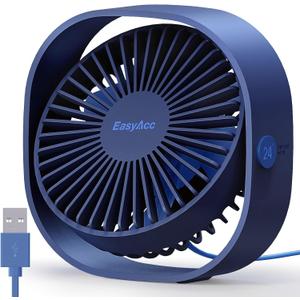 EasyAcc USB Small Desk Fan, Slumber Pod Fan [360Rotatable Head &Powerful ] 3 Speeds Portable Personal Table Travel Fan for Sleeping Desk Cruise Ship Dorm Bedroom Office (No Battery) (Navy Blue)