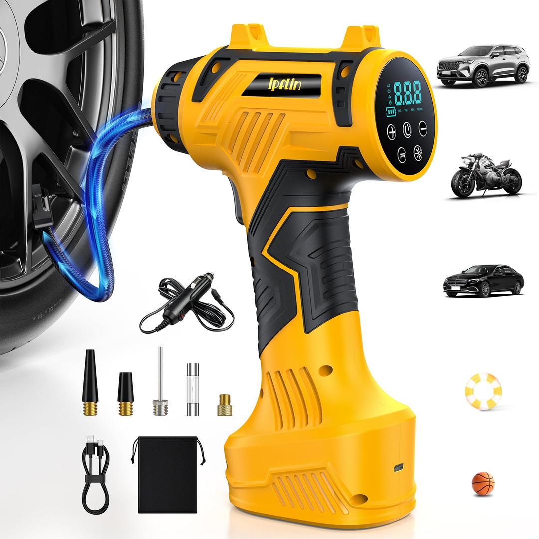 Tire Inflator Portable Air Compressor Built in 𝐁𝐚𝐭𝐭𝐞𝐫𝐲 - Corded/Cordless Tire Inflator - 𝟗𝟔𝟎𝟎 𝐦𝐀𝐡 & 12V DC, Faster Inflation Handheld Air Compressor, 160PSI Air Pump for Car, SUV, 04