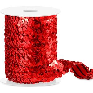 Chuangdi 11 Yard 1 Inch Elastic Sequins Trim 3 Row Flat Glitter Sequin Bling Fabric Paillette Ribbon Trim Metallic Stretch Crafts Elastic Lace for Dress Embellish(Red)