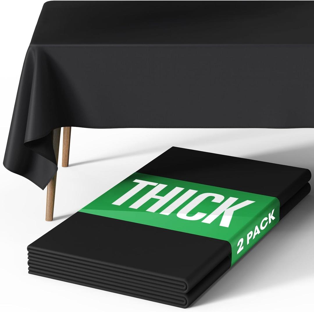Pureegg Rectangle Table Cloth 60" x 84"  Durable Polyester Tablecloth Offers Reusable & Washable Protection, Ideal for Outdoor Party, Picnic, Wedding, Banquet and Birthday, 2 Pack, Black