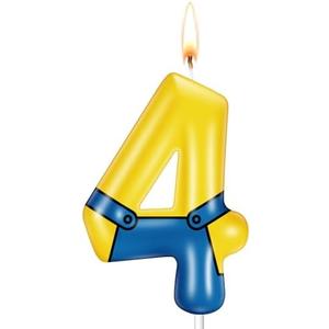 Yuntau Yellow Jeans Cartoon Themed Birthday Candles Yellow Number Patrol Candle Cake Cupcake Topper Decorations for Boy and Girl Birthday Supplies(Number 4)