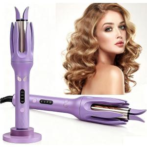Automatic Curler,1-Inch Auto-Rotating Curling Iron with LCD Screen,Anti-Scald,Tangle-Free,Auto Shut-Off, 4 Temps & 15s Timer for All Hair Lengths (Purple)