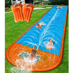 Slip Water Slide, 22ftx2 Lane Slip Water Slide for Kids Backyard Lawn,Summer Water Toys Outdoor Sprinkler with 2 Sliding Racing Lanes and 2 Inflatable Bodyboards