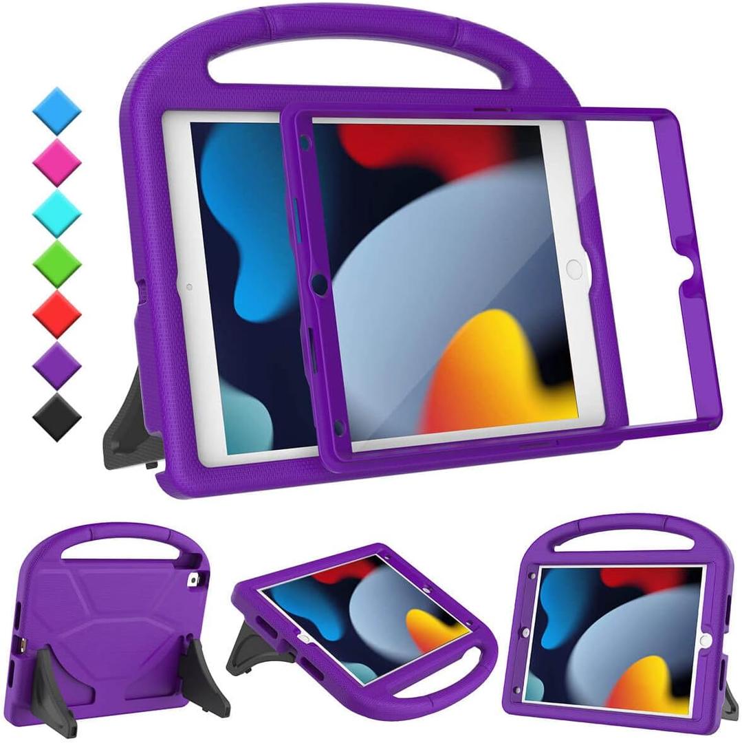 TOEVEK Kids Case for iPad 9th/8th/7th Generation, iPad 10.2 Kids Case with Built-in Screen Protector, Durable Shockproof Handle Stand Protective Cover for iPad 10.2 Inch 2021/2020/2019, Purple