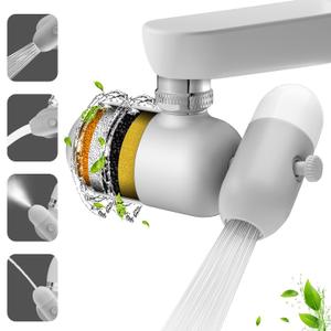 4 Modes Multifunctional Kitchen & Bathroom Water Filter for Sink Faucet with 2pcs Replacement Filters - 99.9% Chlorine Removal-Hard Water Softener- Compatible with Most of Faucet (Grey)