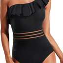 Tempt Me Women One Piece Swimsuits Tummy Control One Shoulder Bathing Suits Ruffle Swimwear L