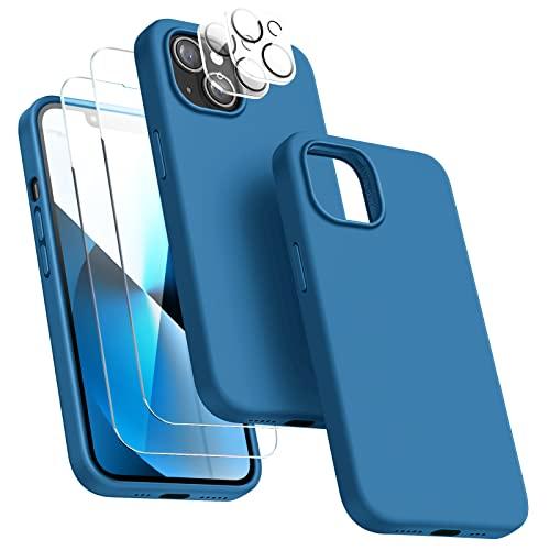 Dssairo 5 in 1 Designed for iPhone 13 Case, with 2 Pack Screen Protector,2 Pack Camera Lens Protector, Liquid Silicone Ultra Slim Shockproof Protective Phone Case Microfiber Lining 6.1,Blue