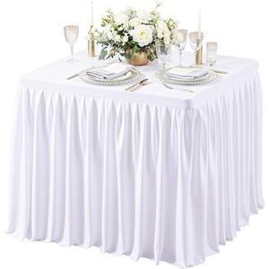 Wish Care 34x34 Inch White Square Tablecloth - Wrinkle Resistant Fitted Card Table Cloth Elastic Pleated Square Table Cover for Trade Shows, Weddings, Parties & Banquets (1 Pack)