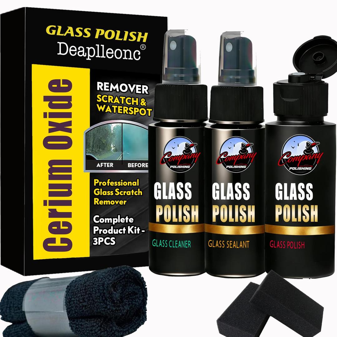 Cerium Oxide Glass Polishing Kit, Windshield Glass Scratch Remover - Restores Clarity & Removes Wiper Marks, Swirls, Water Spots - Complete DIY Kit