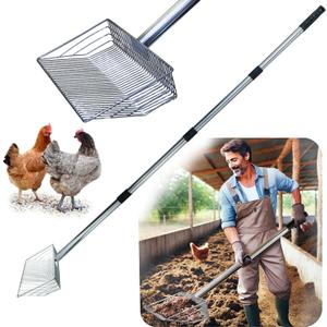 10inch Metal Chicken Poop Scooper with 54-Inch Long Handle for Coop Cleaning (black)