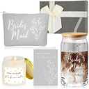 Inbagi Bridesmaid Gifts Box Set of 5 Includes Glass Cup with Lid and Straw Makeup Bag Sage Scented Candle Wedding Invitation Cards Proposal Gifts for Bridal Party Favors (Gray)