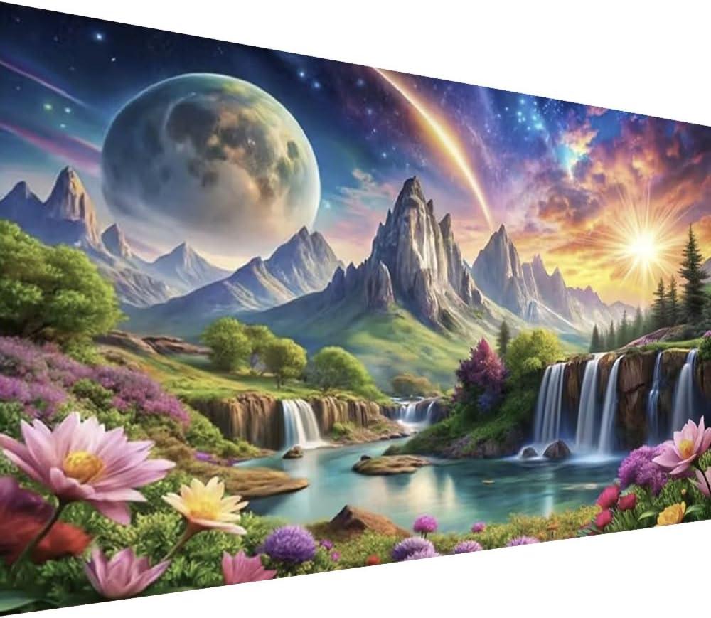 COHAYISY Large Waterfall Diamond Art Painting, DIY Landscape Pack Round Diamond Painting Kits for Adults Beginners, Crystal Rhinestones for Home Wall Decoration Gift 15.7x27.5inch