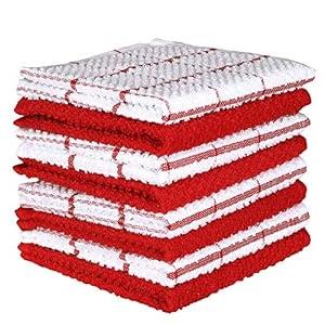AMOUR INFINI Cotton Kitchen Dish Cloths Set of 8 – Highly Absorbent, Super Soft Premium Terry Cleaning Cloth (12"x12" Inch) Premium Dishcloths for Washing Dishes (Red)