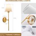 Battery Operated Wall Sconce Set of 2, Gold Rechargeable Wireless Wall Lights with Remote - 5000mAh Dimmable RGB Bulbs | 15 Color, Cordless Wall Lamps for Bedroom, Living Room, Hallway Decor