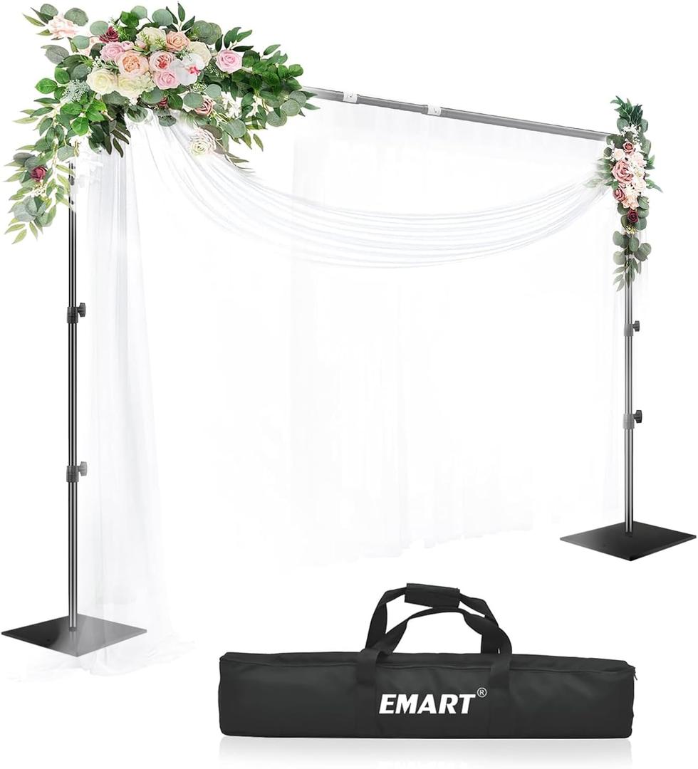 EMART Backdrop Stand, 8.5ft Height 10ft Width Adjustable Photography Background Support Poles with Heavy Duty Flat Base, Photo Metal Steel Pipe and Drape Frame Kit for Parties Birthday Wedding - Black