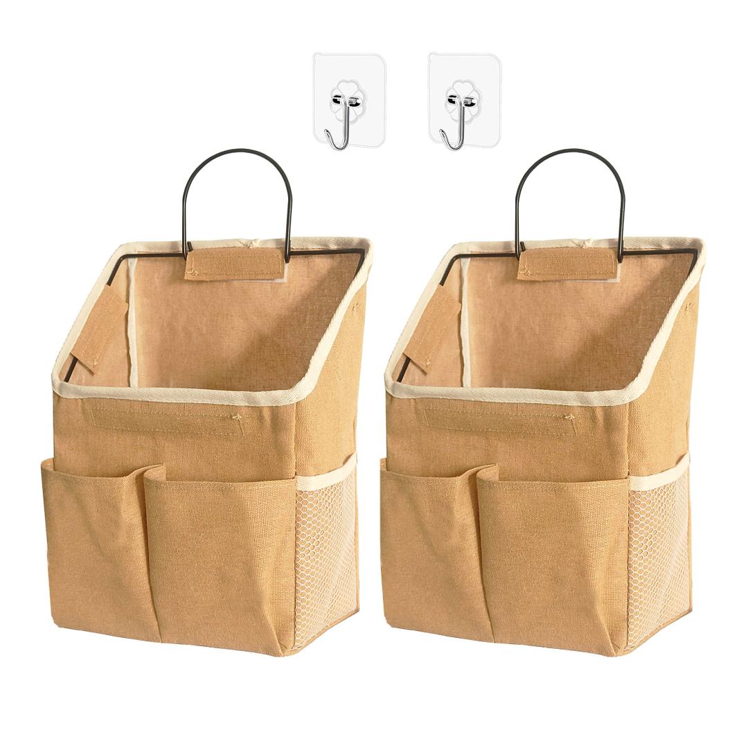 2pcs Wall Hanging Storage Bag, Wall Hanging Organizer Bags with Pockets, Wall Organizer Storage for Dormitory Bathroom Bedroom Kitchen(Dark khaki)