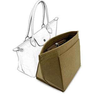 D.DUO Bag Insert Organizer, purse accessories, Suitable For Longchamp long handle tote organizer (Brown, M, long handle)