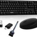 Wireless Keyboard and Mouse, COOFUN Cute Colorful 104 Keys Full Size Typewriter Keyboards Retro Cordless Key Board Ergonomic Keyboards and Mouse Wireless for Windows, PC, Laptop, Desktop (Black)