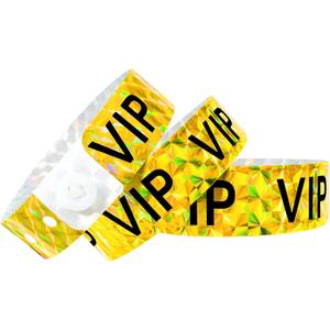 Ouchan Holographic VIP Plastic Wristbands Gold - 100 Pack Vinyl Wristbands for Events Parties