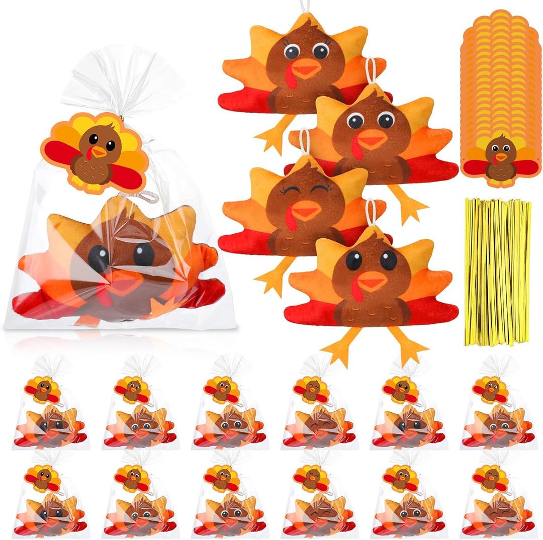 20 Set Thanksgiving Fall Turkey Plush Stuffed Animal with Cards Bulk 4.5 Inch Mini Plush Turkey Toy Gifts Small Cute Soft Stuffed Toys for Kids Thanksgiving Party Favors Home