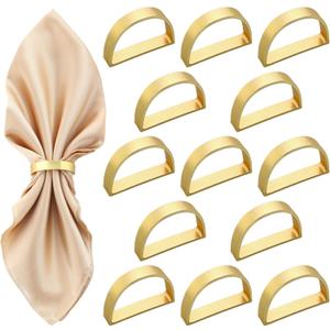 24Pcs Gold Napkin Rings Set, Metal Napkin Ring Holders Buckles for Dinner Table Settings, Metallic Adornment for Christmas Valentine's Day Dinner Party Wedding (24, Semicircle Shape)