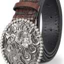 INOGIH Womens-Vintage-Western-Leather-Belt Rhinestone-Cowboy-Cowgirl Belt with Diamond Flower-Buckle for 28"-38" Waistline
