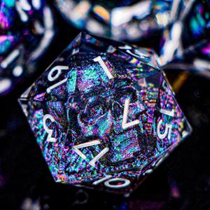 DND Skull Dice Set 7PCS Necromancer Polyhedral Dice for Dungeons Dragons RPG Role Playing Game, Resin Sharp Edged D and D Dice with Gift Box D6 D8 D10 D12 D20 (Green Purple)