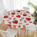 Valentines Day Round Tablecloth Fitted Best for 40"-44" Beige Red Heart Table Cloth Vintage Elastic Edge Water-Resistant Washable Love Decoration Table Cover for Party Picnic Indoor Decor