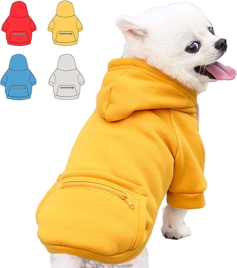 Dog Hoodie for Small Medium Large Dogs,Fleece Hoodie for Dogs with Zipper Pocket,Fall Winter Warm Cat Puppy Sweatshirts(Yellow,M)