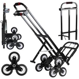Hand Truck Dolly  6 Years in Service  Stair Climbing Cart, Stair Climber Cart 460 Lb Capacity All Terrain Stair Dolly Heavy Duty with Telescoping Handle and 6 Wheels (Black) 2 Climbing Ropes