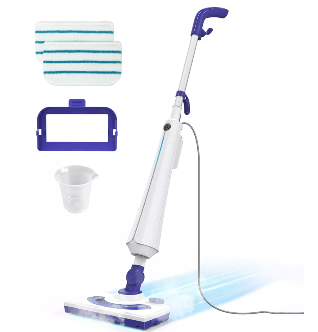 Aspiron Steam Mop Floor Cleaner with Swivel Head, Multi Surface Steam Cleaning for Hardwood Tile Carpet, Blue White