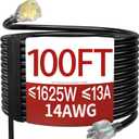100 FT 14/3 Extension Cord Outdoor, Heavy Duty Weatherproof & Flame Retardant Black 3 Prong Power Cord with Light, Outside for Lawn & Garden, 13 Amps 1625 Watts 125 VAC 14AWG SJTW, ETL Listed