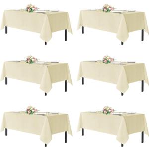 sancua Beige Tablecloths for 6 Foot Rectangle Tables, 6 Pack - 60x102 Inch - Washable Fabric Cloth Table Cloth for Wedding, Party, Birthday, Banquet, Reusable Polyester Table Covers