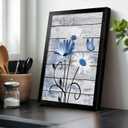 Black Framed Daisy Floral Wall Art Rustic Farmhouse Blue Flower Painting Wall Decor Nature botanical Butterfly Flowers Pictures Poster Print Artwork for Bathroom Living Room Bedroom Home Decoration, 24"L x 16"W
