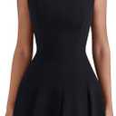 YMDUCH Women's Summer Sleeveless Boat Neck A-line Flared Hem Club Party Mini Dress S