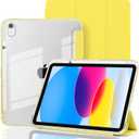 Case for iPad A16 11th Generation 11" 2025, iPad 10th Generation 10.9 Inch 2022, Hybrid Protective Cover with Pencil Holder, Clear Transparent Back Shell Anti-Yellowing Case, Yellow